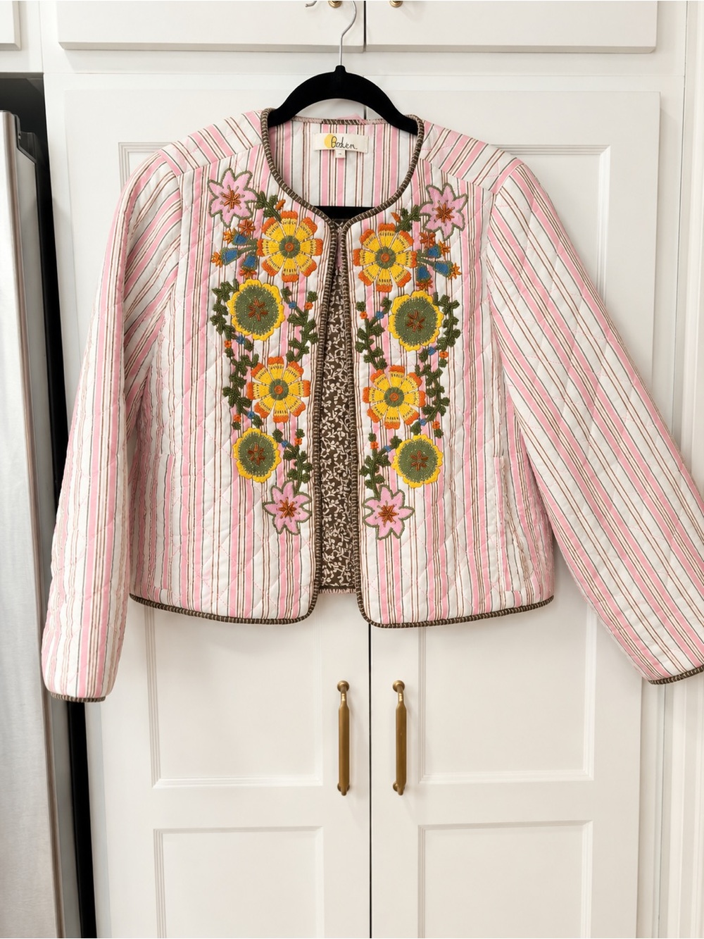 Boden Woman’s Pink Striped Floral beaded and Embroidered Quilted Jacket US 8 - Picture 8 of 8